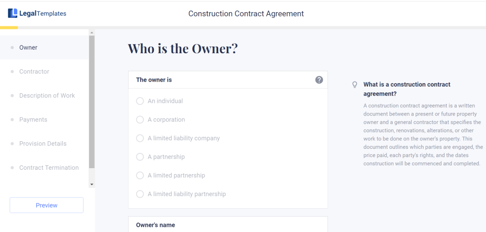 screenshot of Legal Templates